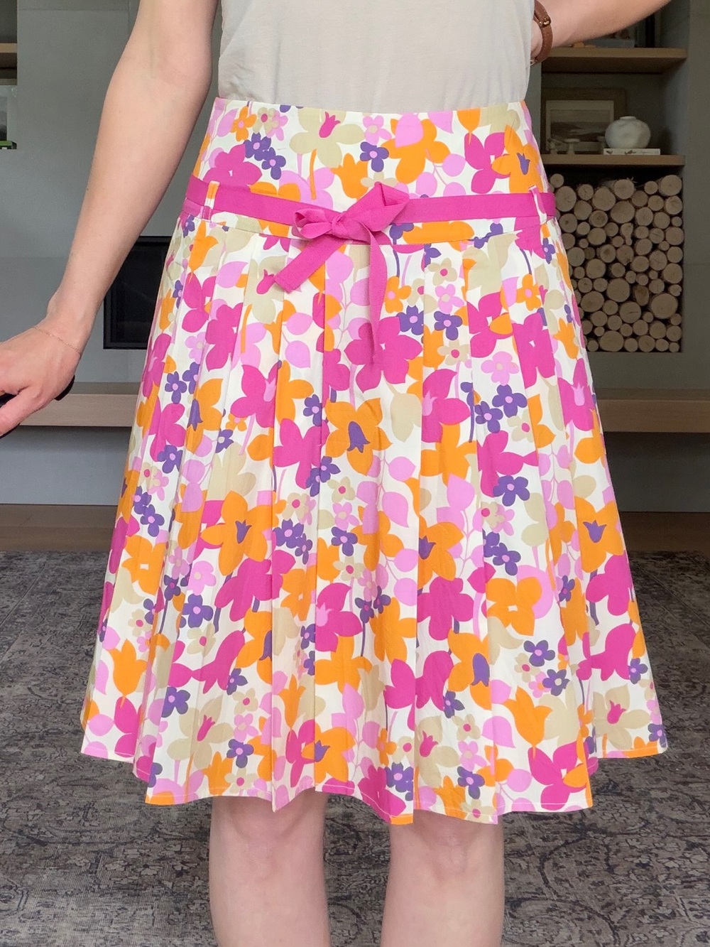 Vintage 100% cotton Floral Pleated A-Line Skirt with ribbon tie size 8 - Picture 3 of 12